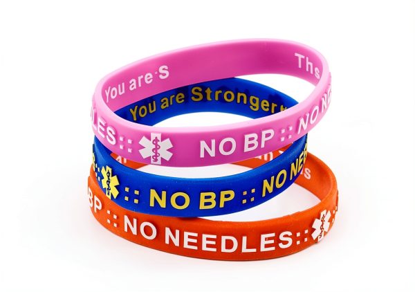 NO BP Needles IV Stick Alert Silicone Bracelet for Dialysis Red-2