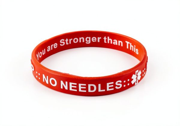 NO BP Needles IV Stick Alert Silicone Bracelet for Dialysis Red-1