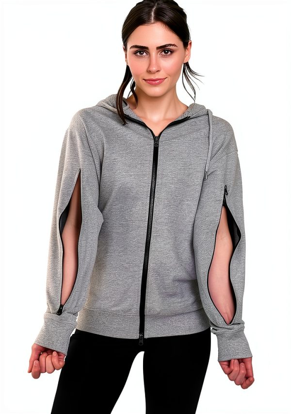 USBD Dialysis Hoodie with Arm Zipper Port Midweight Cotton Gray Hoodie-1