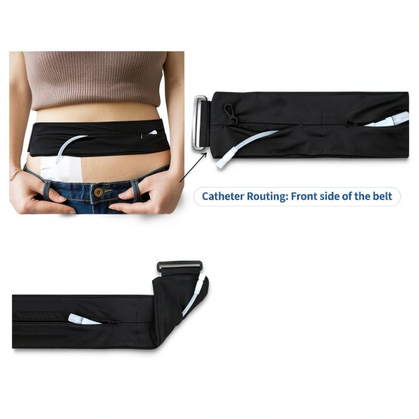 Peritoneal Dialysis Belt PD Catheter Holder with Pouch for Peg/G/J Feeding Tube Accessories Transfer Set Fixation Medical Nursing Supplies for Adult Men Women, Black-2